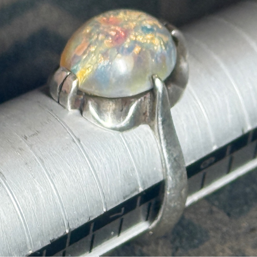 VINTAGE STERLING SILVER OPAL RING 6.5 - Picture 9 of 9